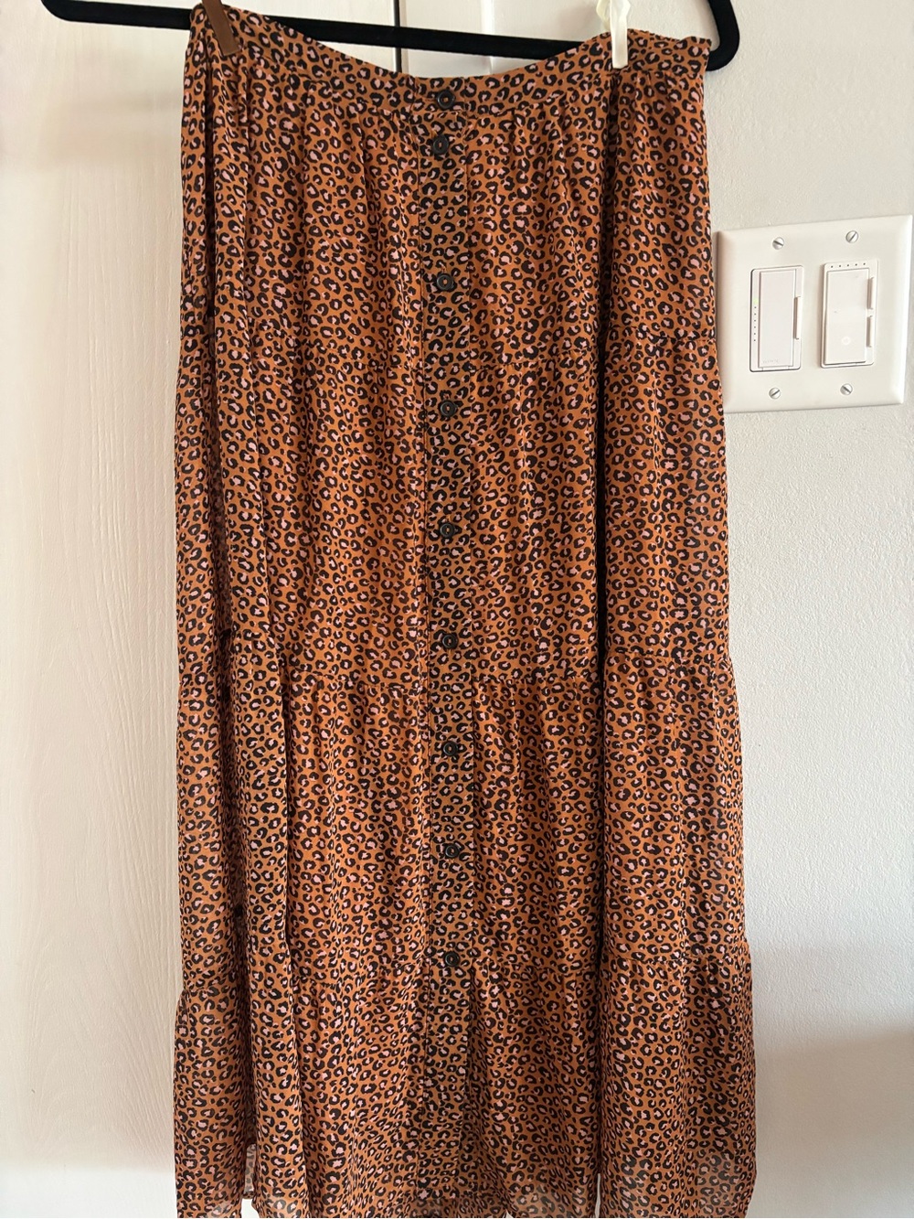 DR2 Button-Front Leopard Midi Skirt in Brown and Black